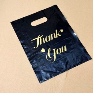 Black die-cut handle bag with gold Thank You print